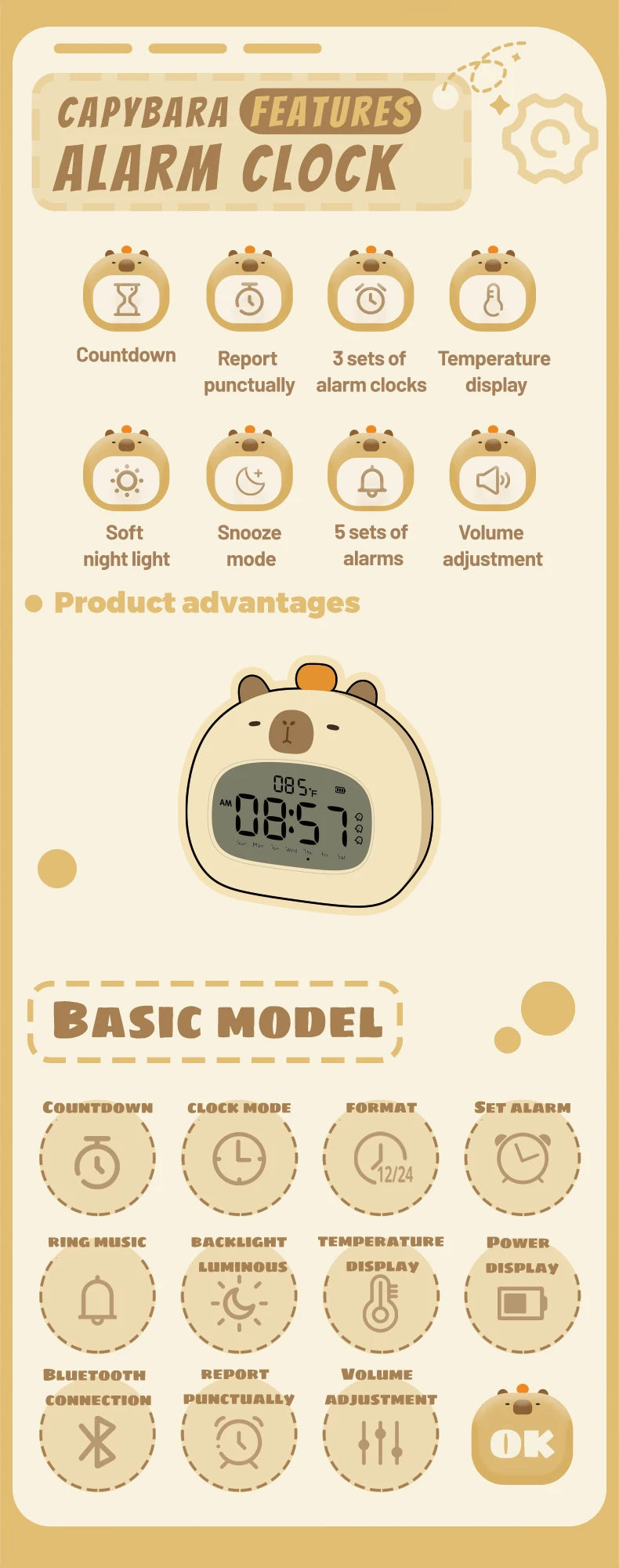 Capybara Kids LED Alarm Clock